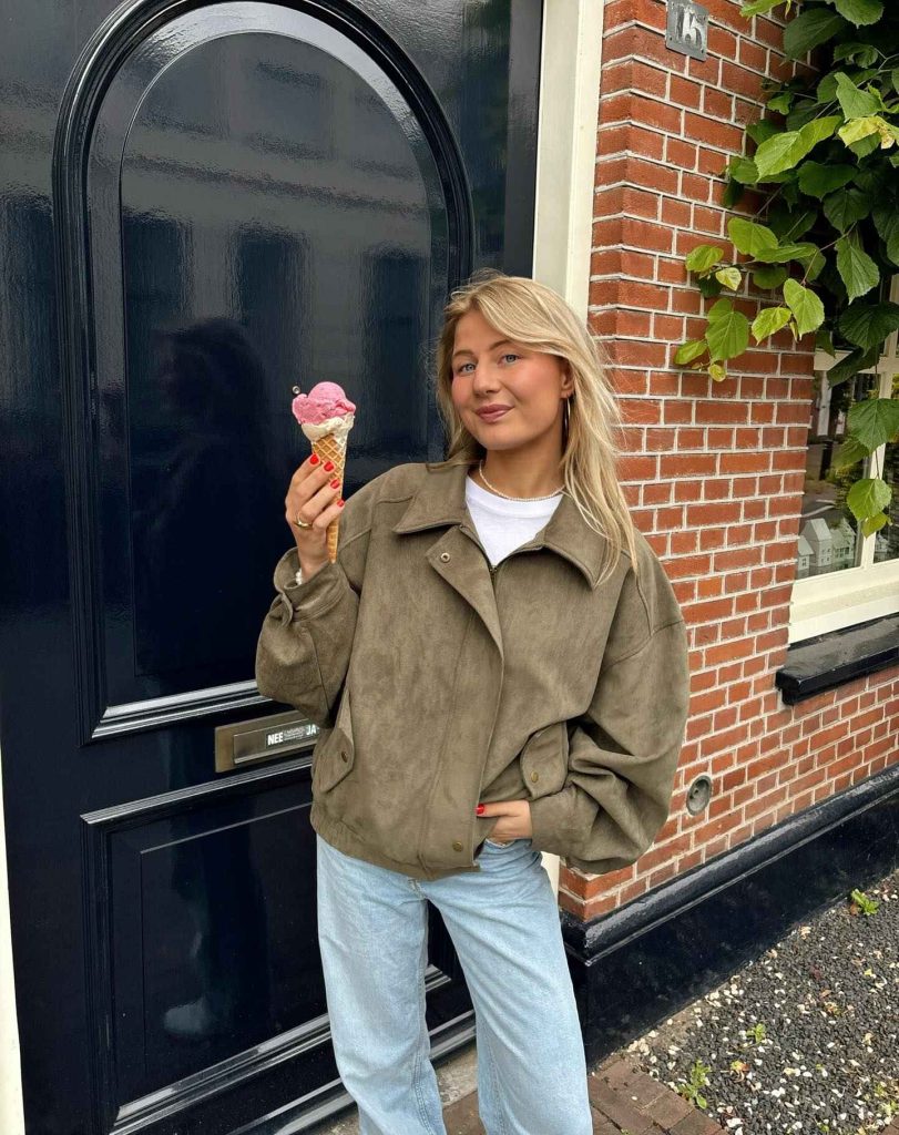 The Oversized Suede Bomber + Straight-Leg Jeans