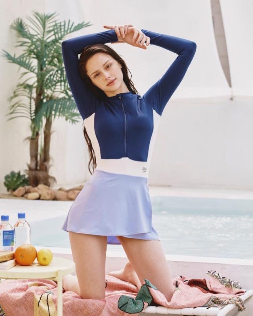 Navy & White Rash Guard + Swim Skirt 