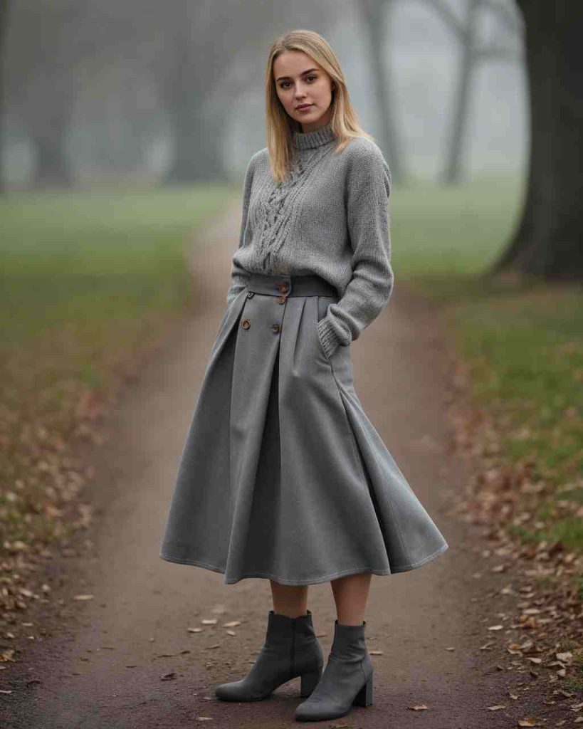The Cable Knit Sweater + A-Line Skirt + Ankle Boots