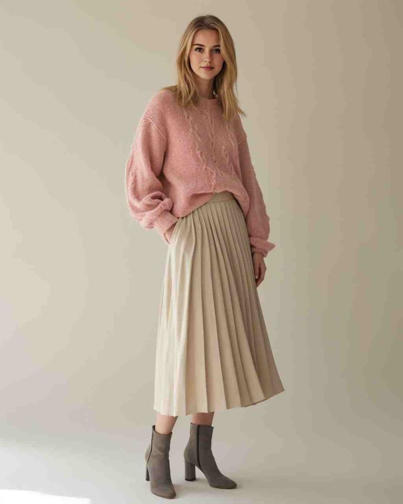The Oversized Pullover + Pleated Midi + Heeled Booties
