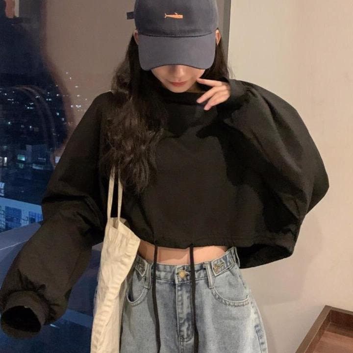 Black Cropped Pullover + Light Wash Jeans