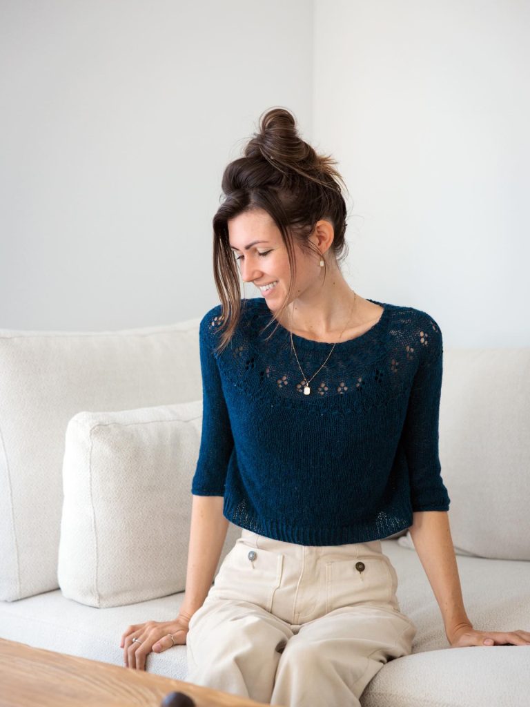Teal Eyelet Knit + Beige Chinos