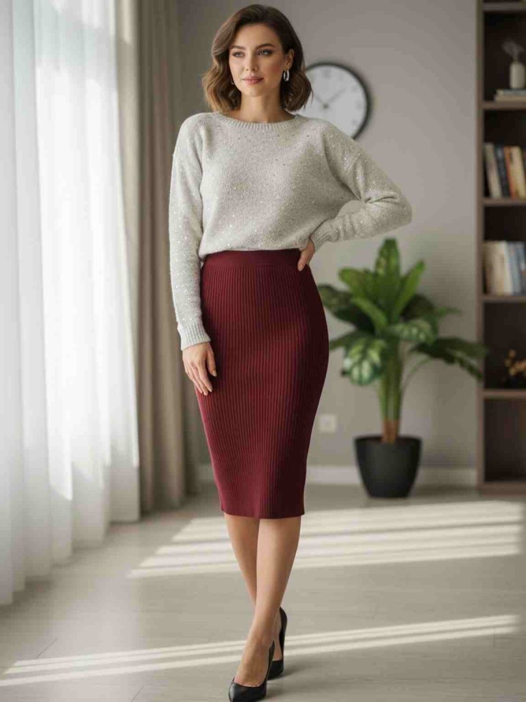 The Sparkle Knit + Ribbed Midi + Classic Pumps