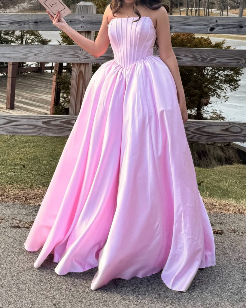 Pink Strapless Corset Gown + Voluminous Satin Skirt