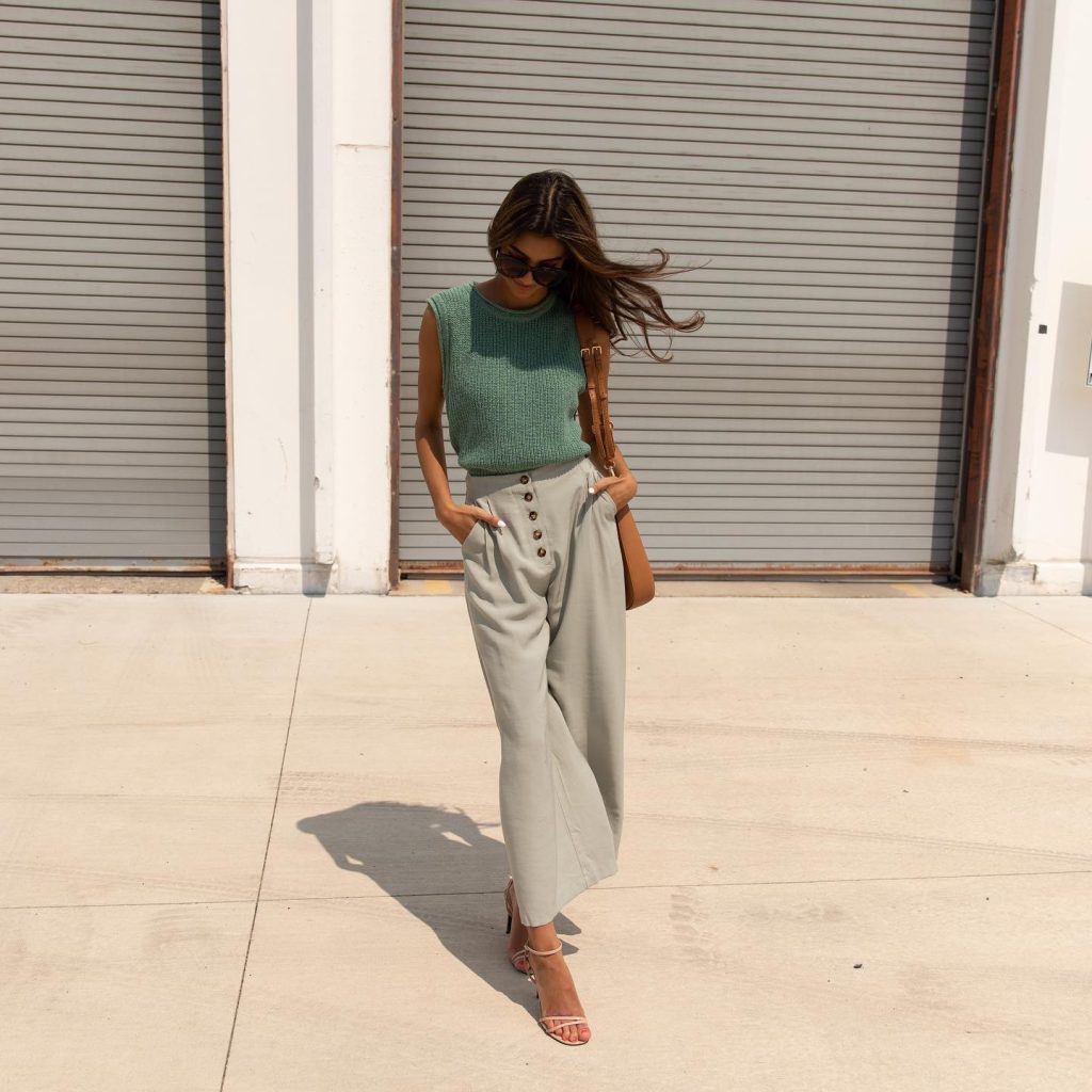 Green Knit Vest + Button-Front Trousers