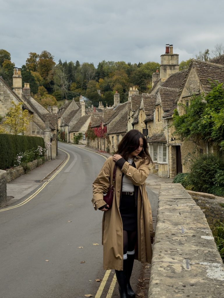Camel Trench Coat + Black Mini Skirt + Knee-High Boots