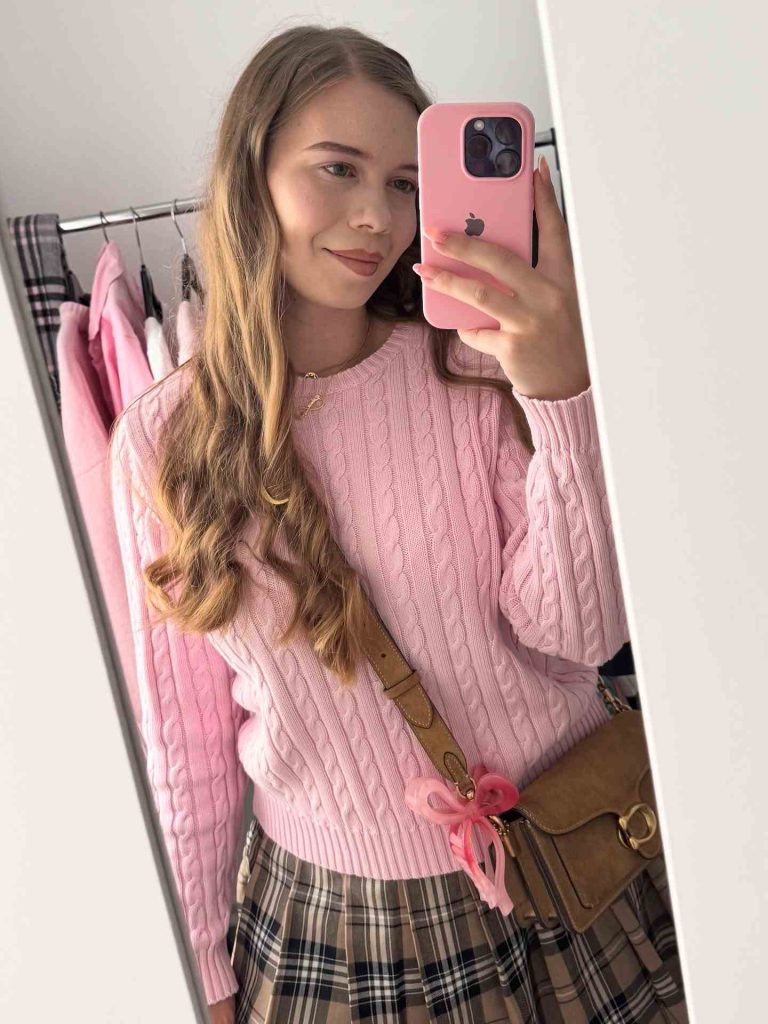 The Cable Knit Sweater + Plaid Skirt + Crossbody Bag