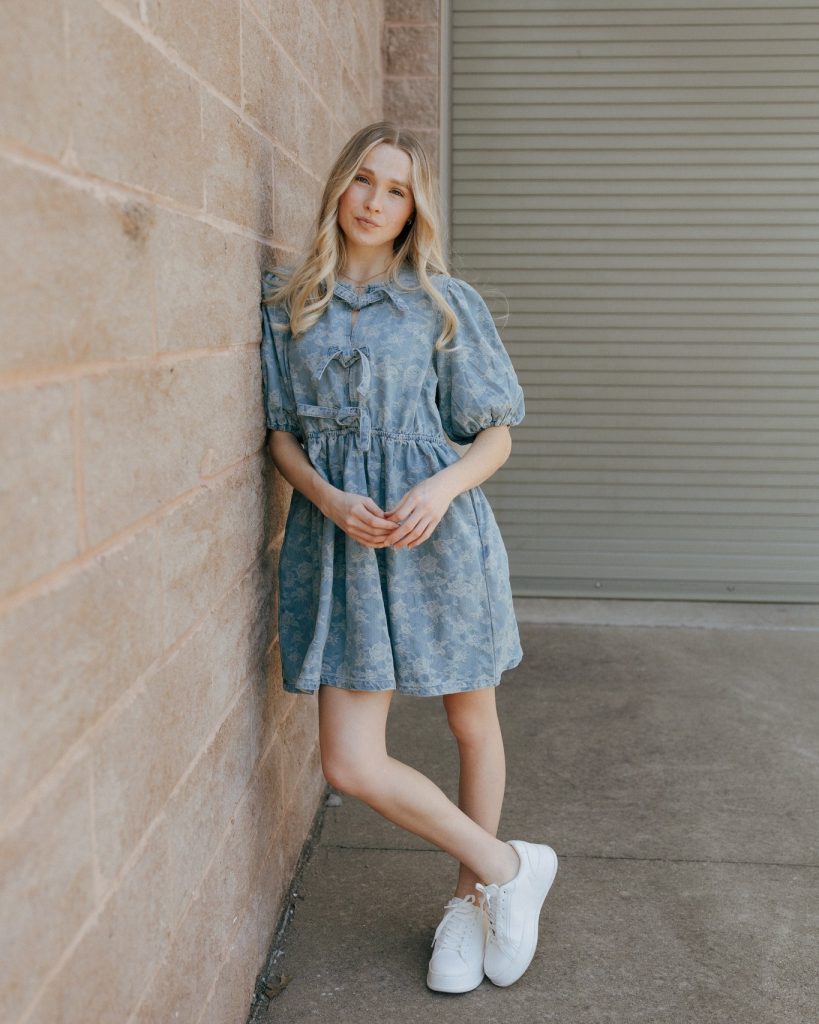 Blue Floral Mini Dress + White Platform Sneakers