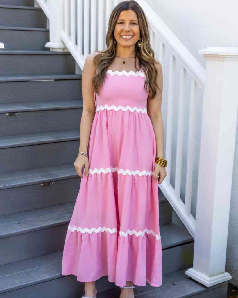  The Ric-Rac Trim Tiered Maxi Dress + Gold Bangles + Strappy Sandals