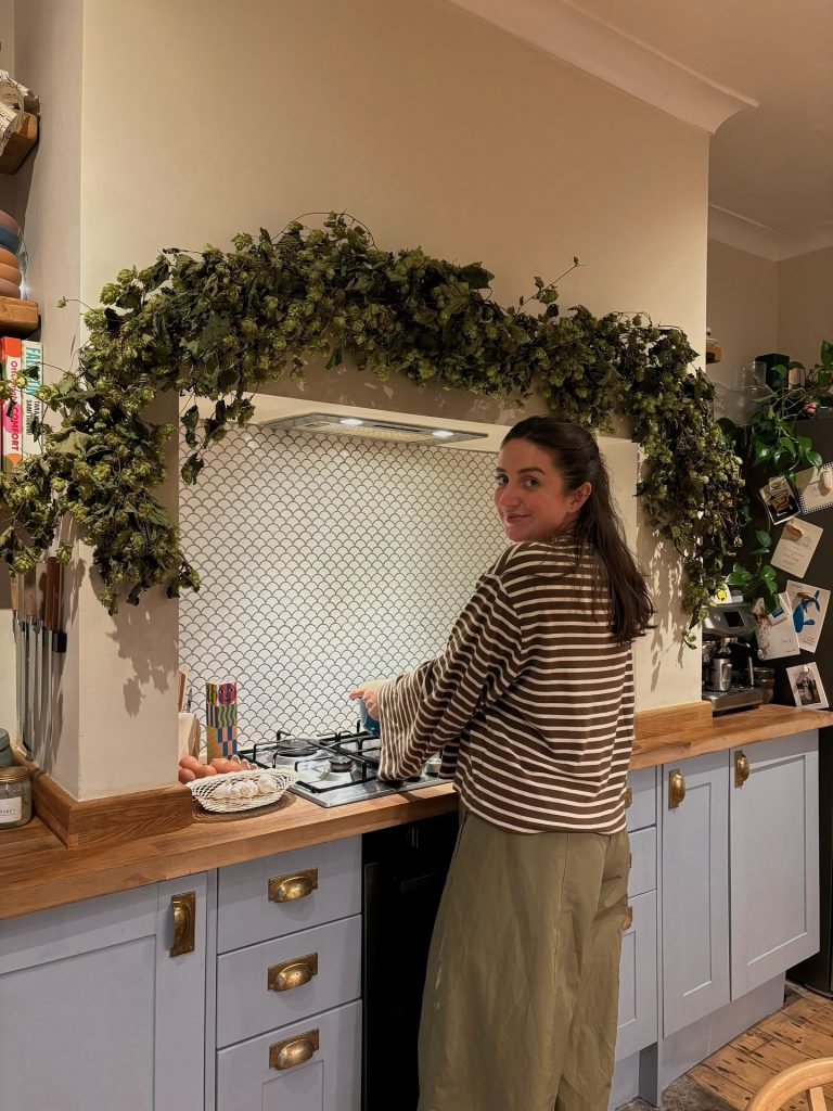 Brown Striped Long Sleeve + Olive Wide-Leg Pants