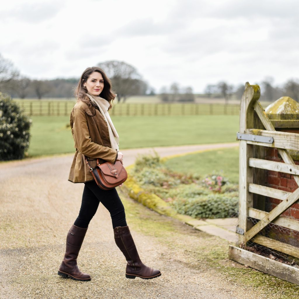  Brown Wax Jacket + Black Skinny Jeans + Tall Leather Boots