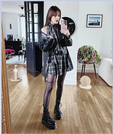 The Moto Jacket + Plaid Mini Dress + Platform Combat Boots