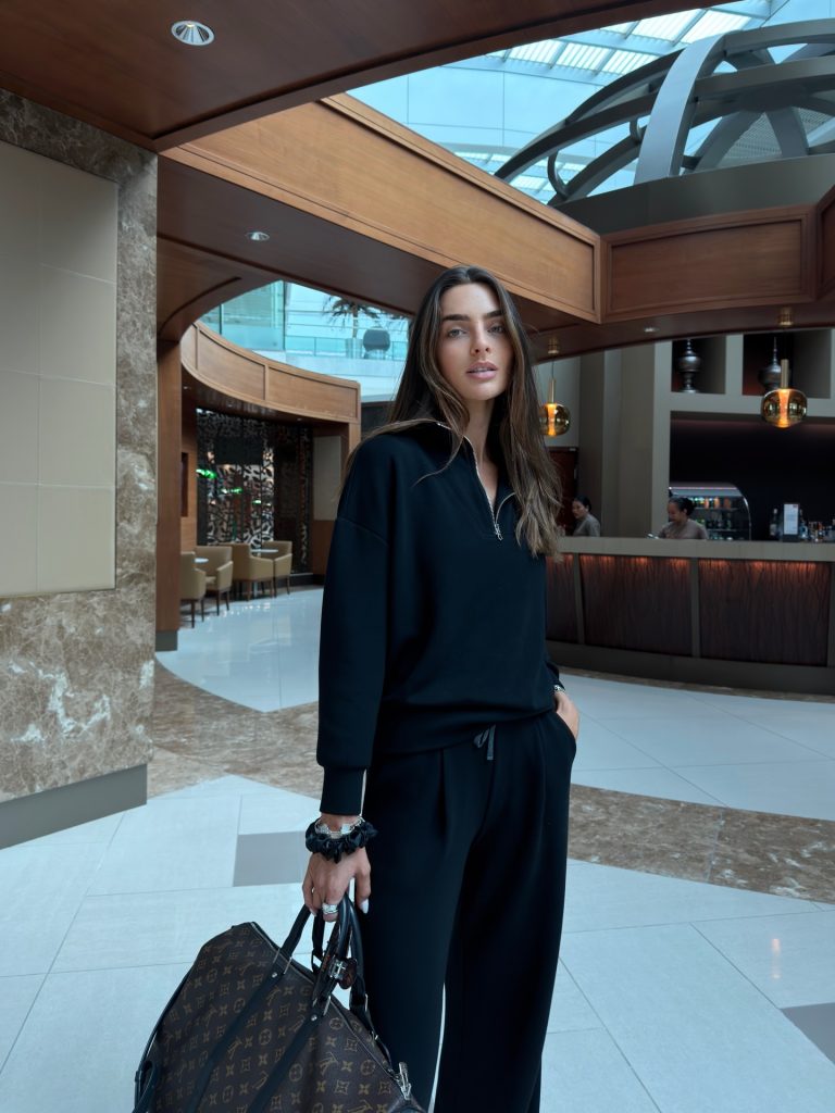 Black Quarter-Zip Pullover + Matching Joggers + Monogram Weekender Bag