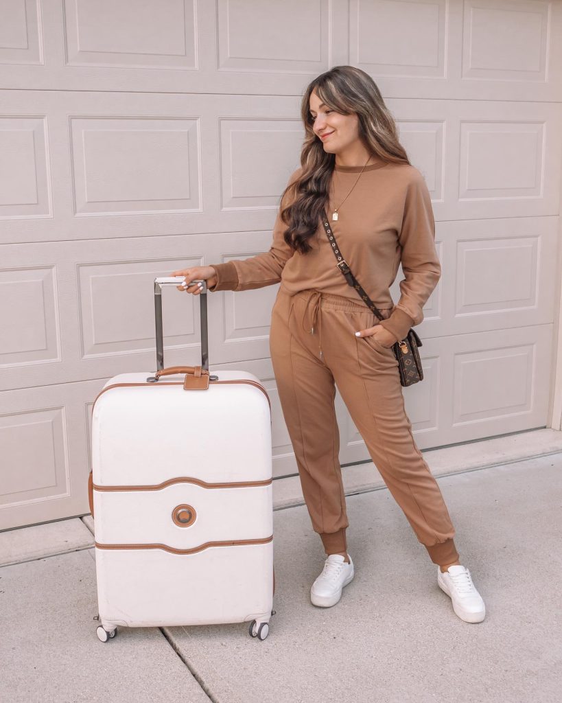 Camel Sweatshirt + Matching Joggers + White Sneakers