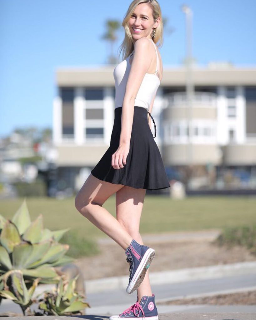 White Tank Top + Black Skater Skirt