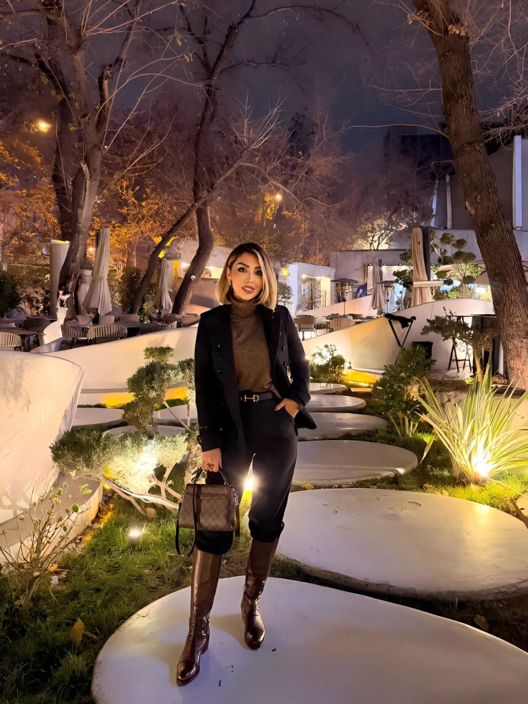 Black Peacoat + Brown Turtleneck + Knee-High Boots