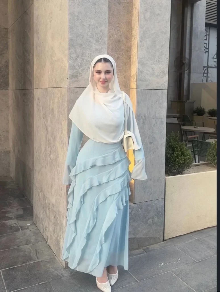 Light Blue Ruffled Dress + White Hijab