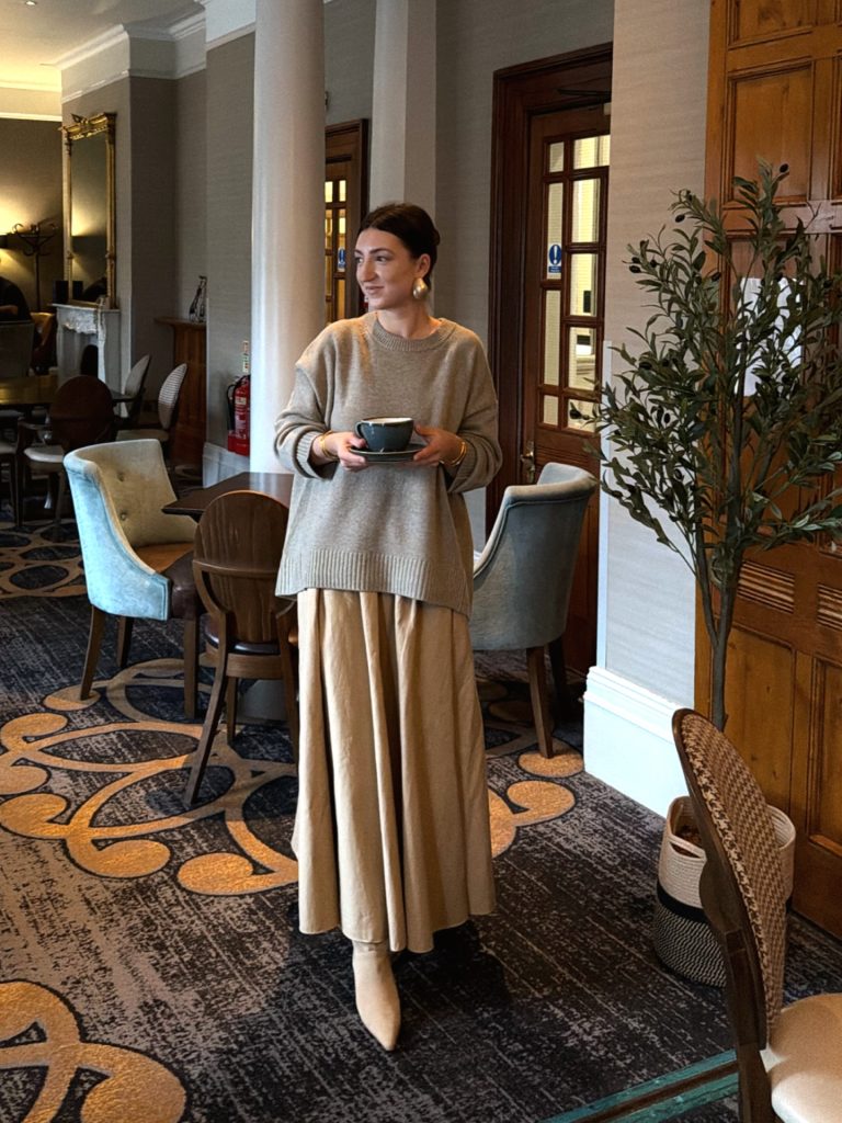 Taupe Oversized Sweater + Maxi Skirt + Pointed Boots