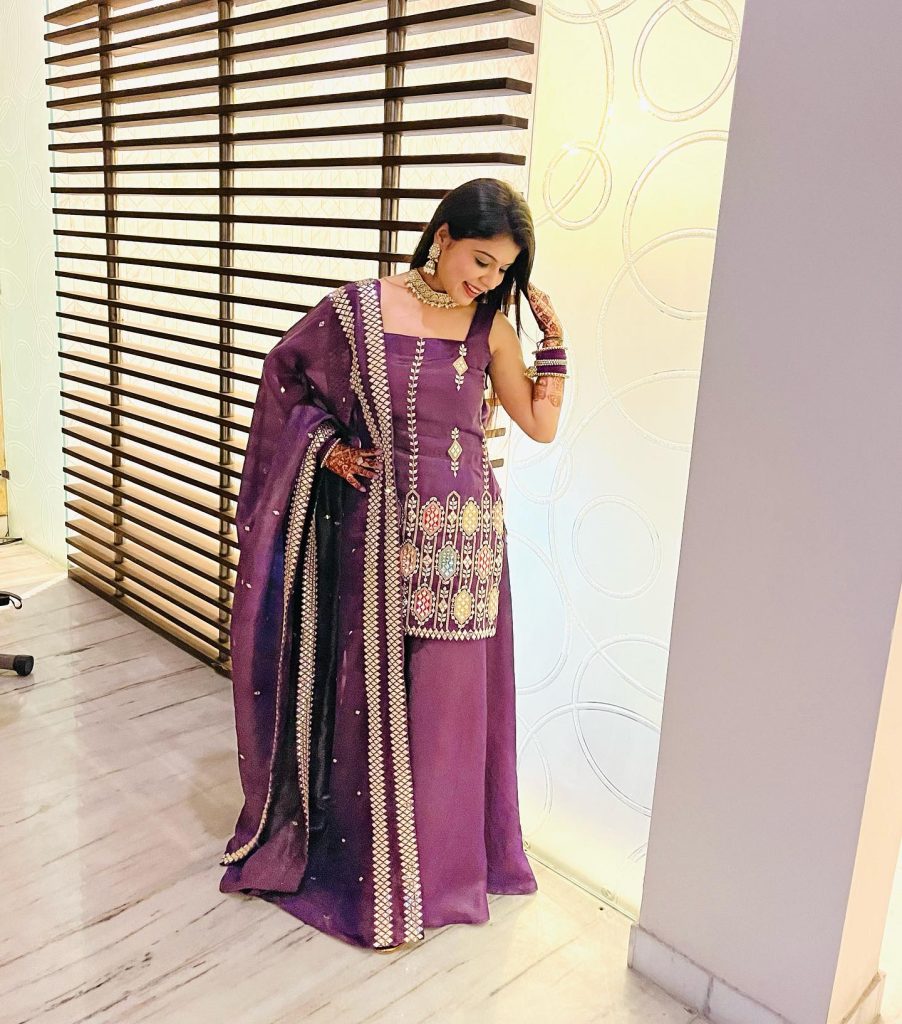 Purple Embroidered Kurta + Matching Lehenga + Bordered Dupatta