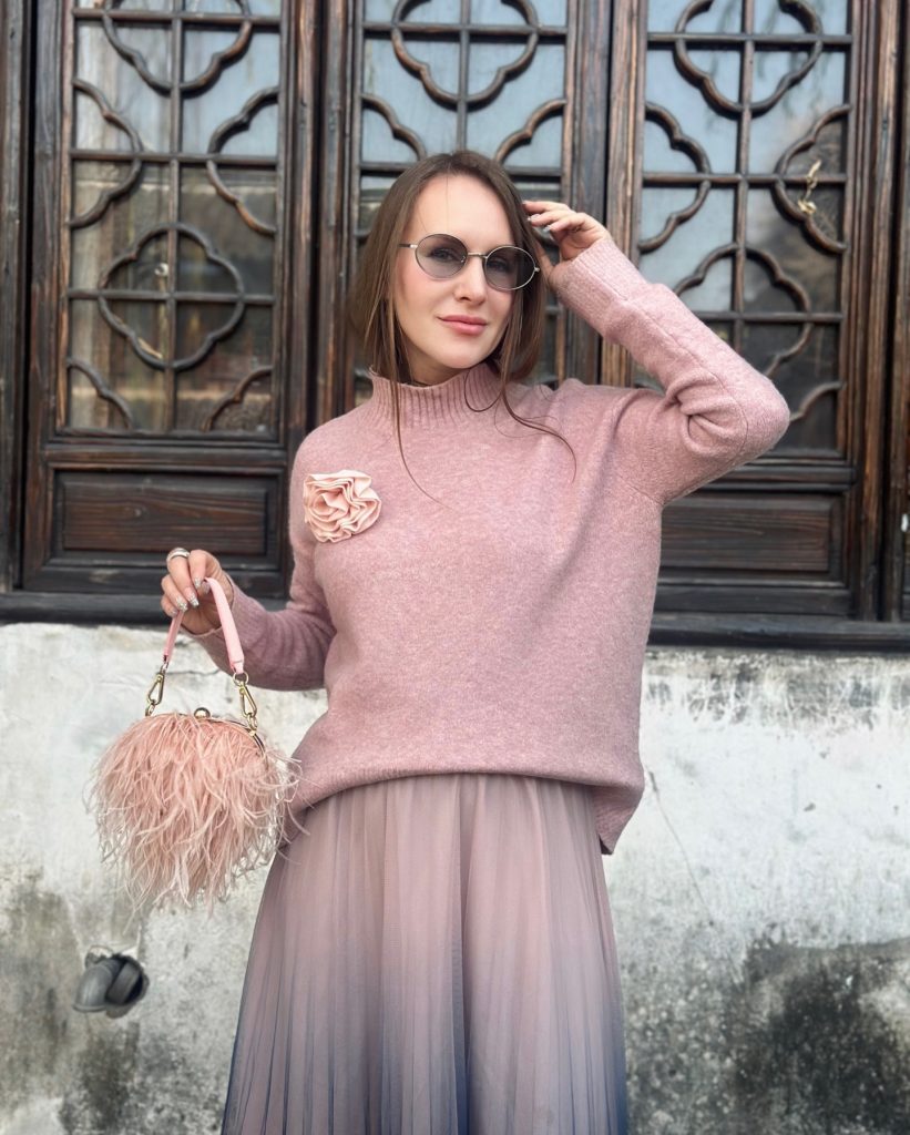 Pink Knit Sweater + Pleated Tulle Skirt