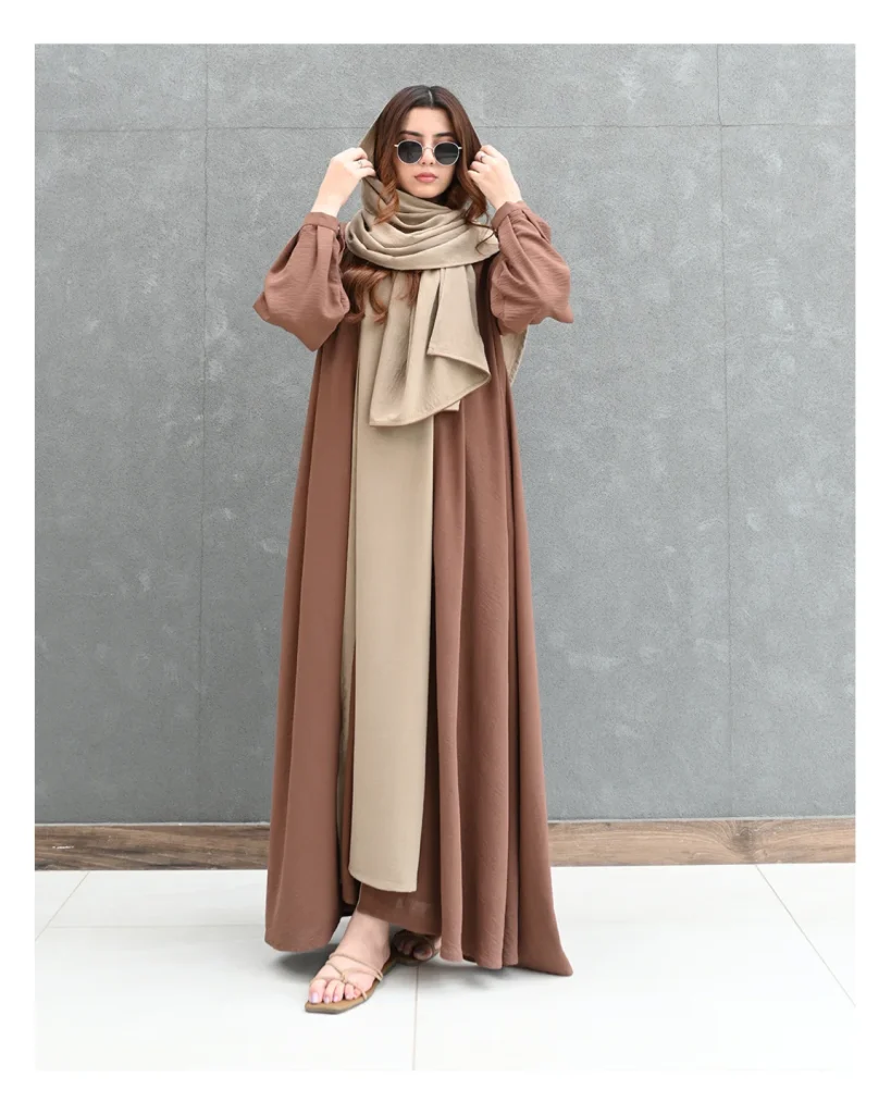 Terracotta Abaya + Beige Hijab + Strappy Sandals