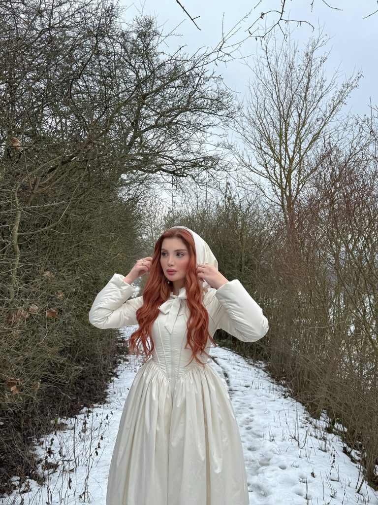 Cream Hooded Corset Dress + Gathered Skirt + Minimalist Rings