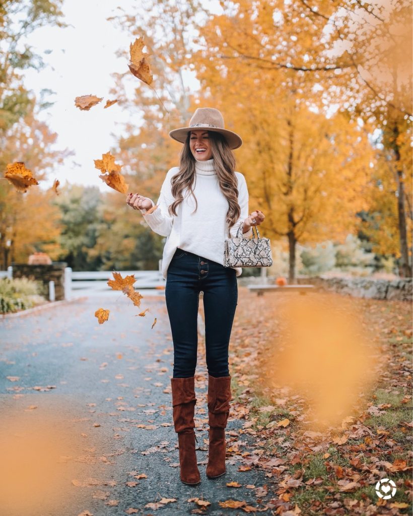 White Oversized Sweater + Skinny Denim + Suede Slouchy Boots