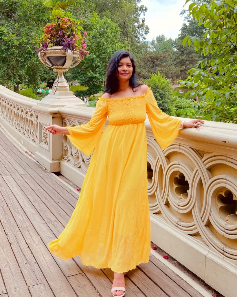 Yellow Off-the-Shoulder Maxi Dress + Smocked Bodice + Bell Sleeves