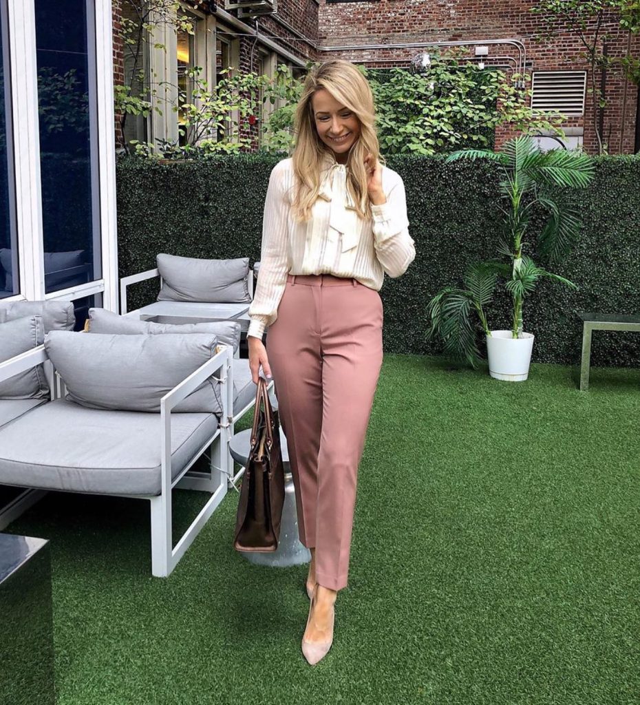 Cream Striped Blouse + Rose Pink Trousers