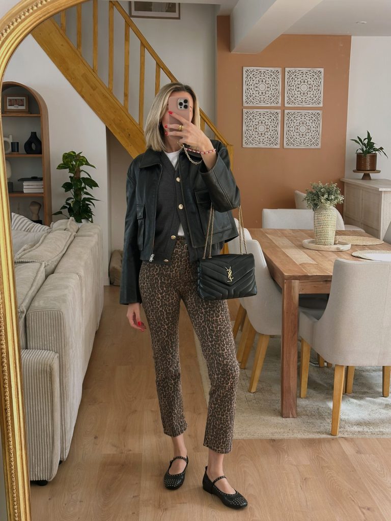 Black Leather Jacket + Leopard Print Pants