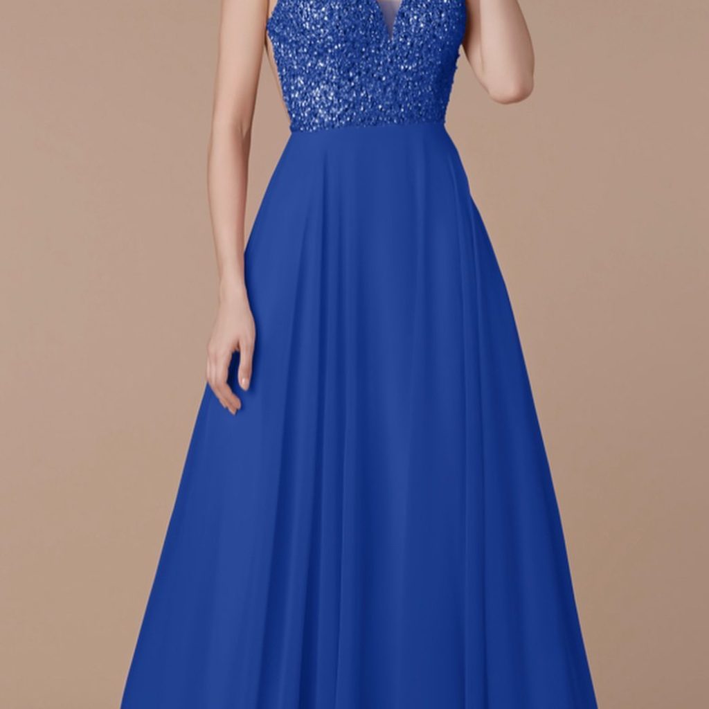 Royal Blue Embellished Gown + Sequin Bodice + Chiffon Skirt