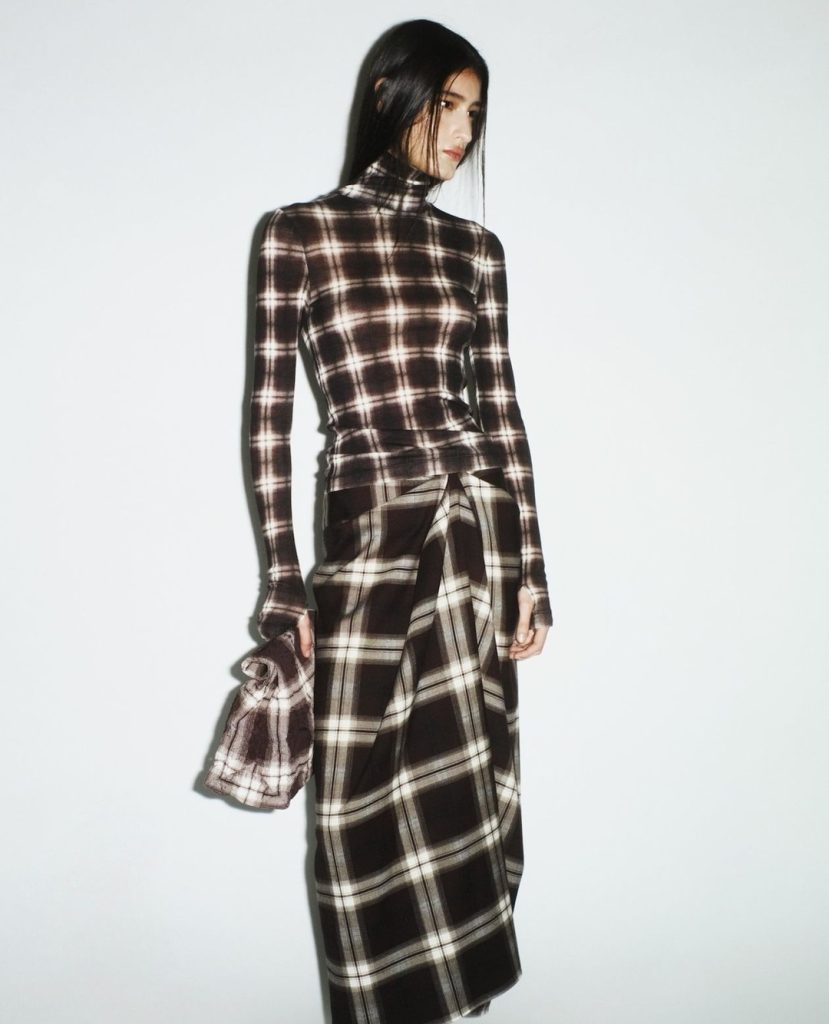 Brown Plaid Turtleneck + Matching Plaid Wrap Skirt