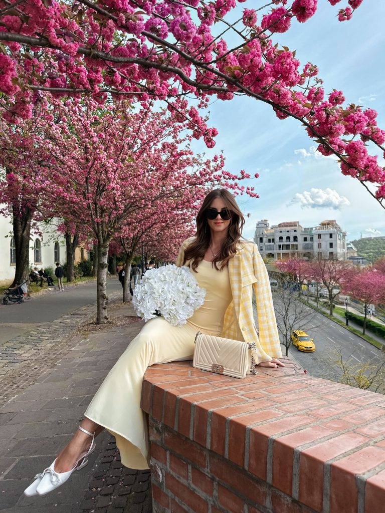 Yellow Gingham Blazer + Yellow Bodycon Dress + White Bow Mules