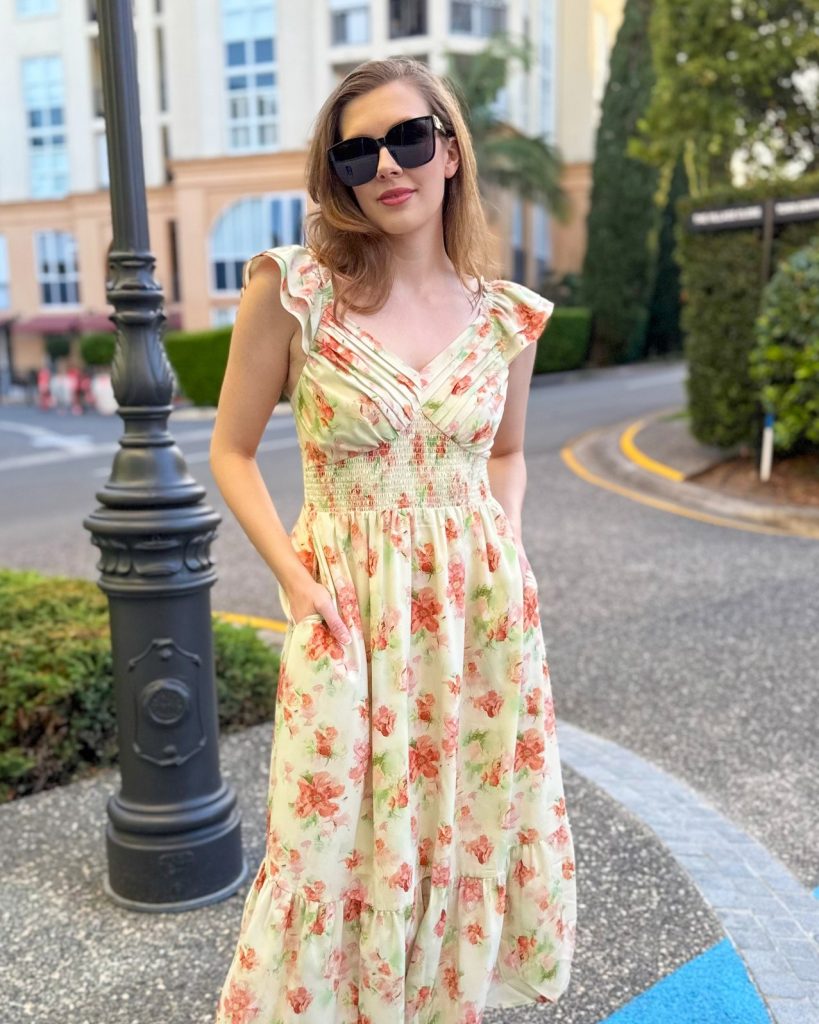 Sage Green Floral Maxi Dress + Oversized Sunglasses