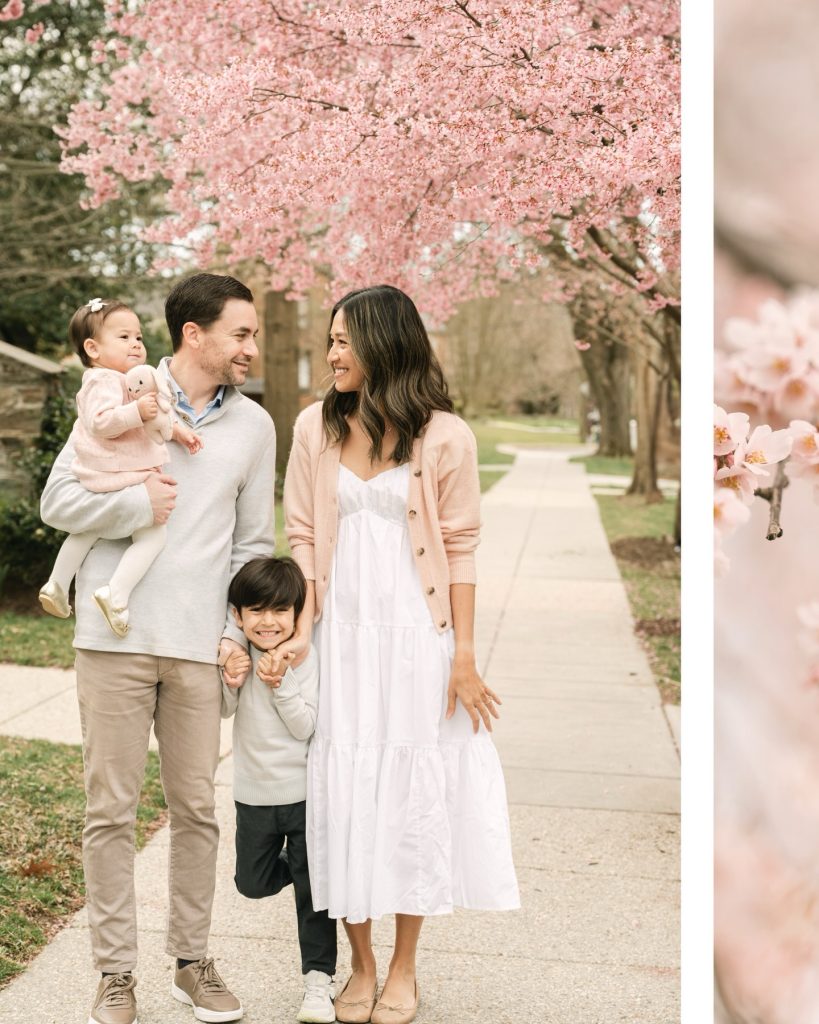 White Tiered Maxi + Grey Quarter-Zip + Pink Cardigan
