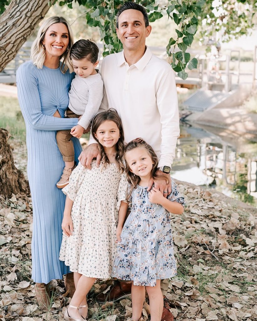 Blue Ribbed Maxi + White Polo + Cream Tiered Dress