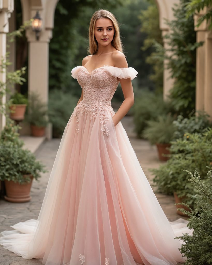 Blush Pink Ballgown + Off-the-shoulder Corset + Tulle Skirt