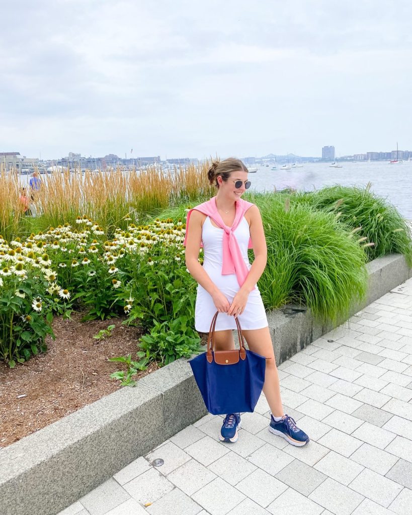 White Mini Dress + Pink Shouldered Sweater