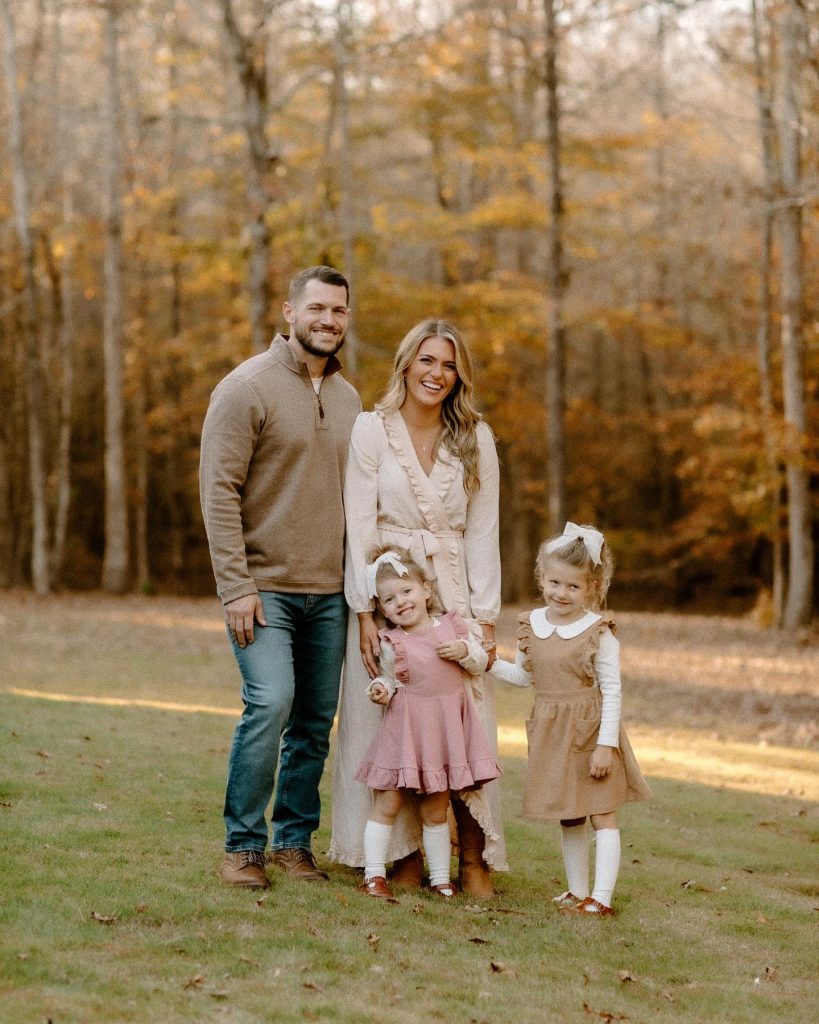 Tan Quarter-Zip + Cream Ruffle Maxi + Pink Pinafore Dress