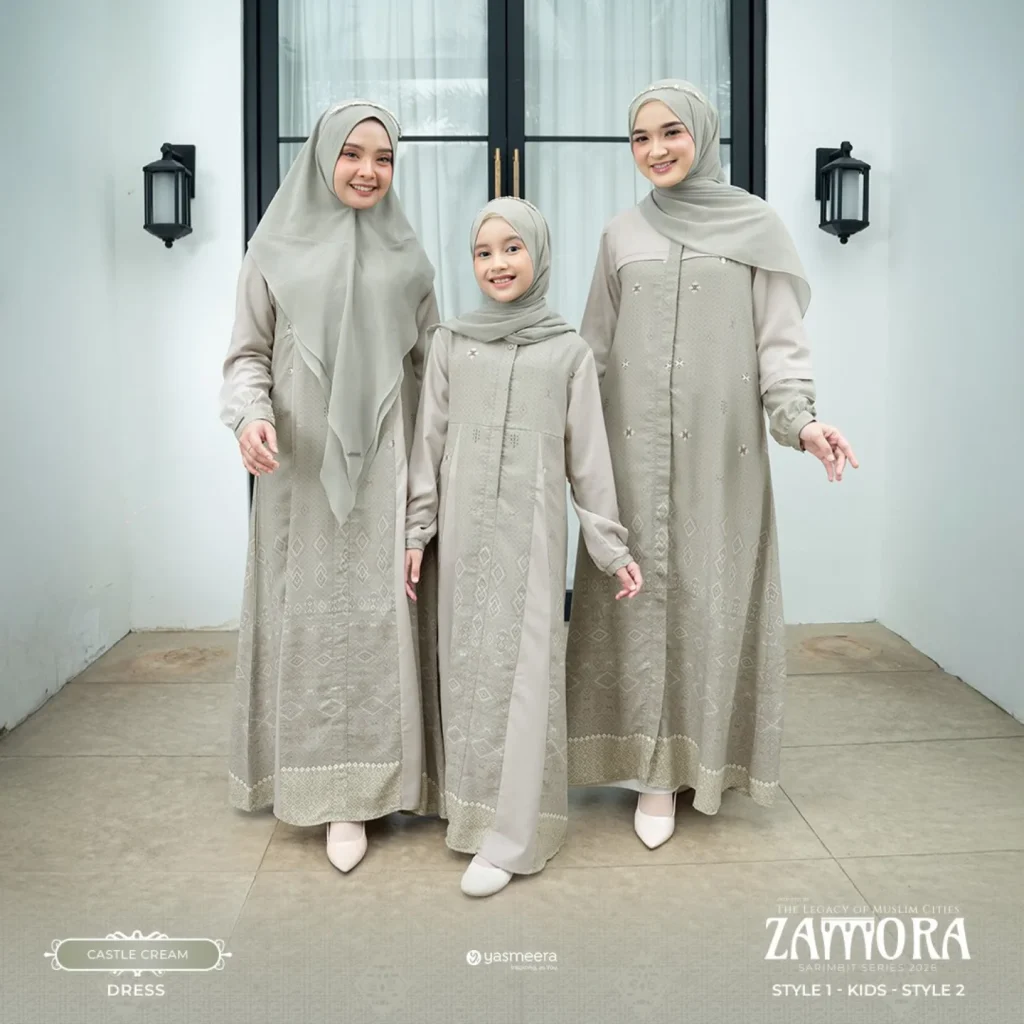 Castle Cream Abaya + Matching Hijab + Pointed Flats