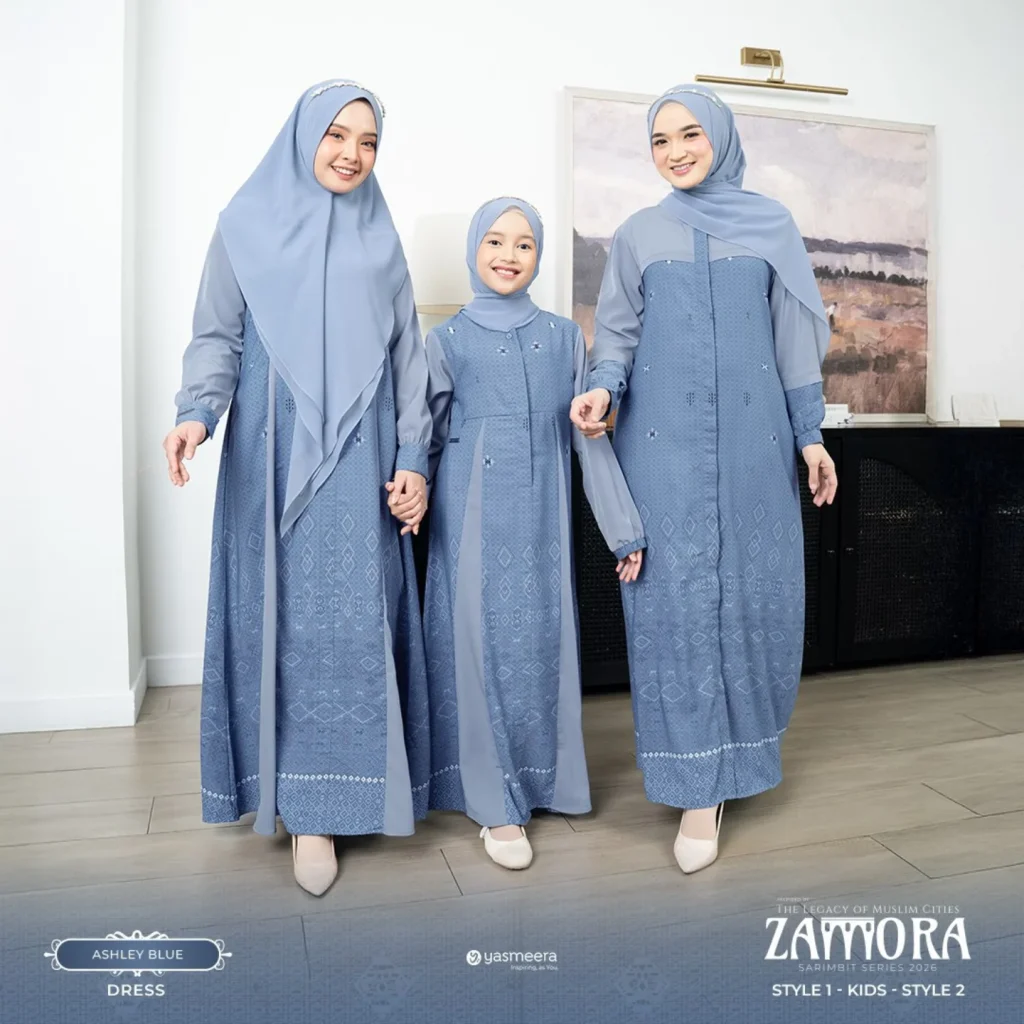 Ashley Blue Abaya + Matching Hijab + Pointed Flats