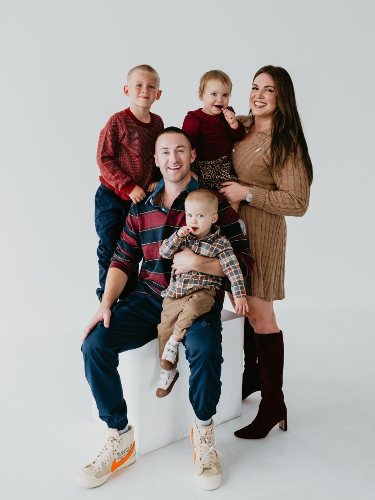 Burgundy Striped Polo + Cable Knit Dress + Navy Cargo Pants