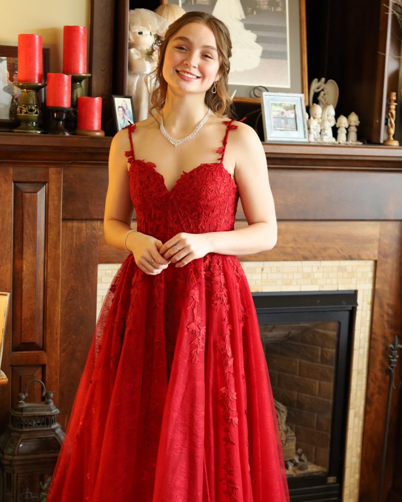 Ruby Lace A-Line Dress + Dainty V-Necklace + Silver Bracelet