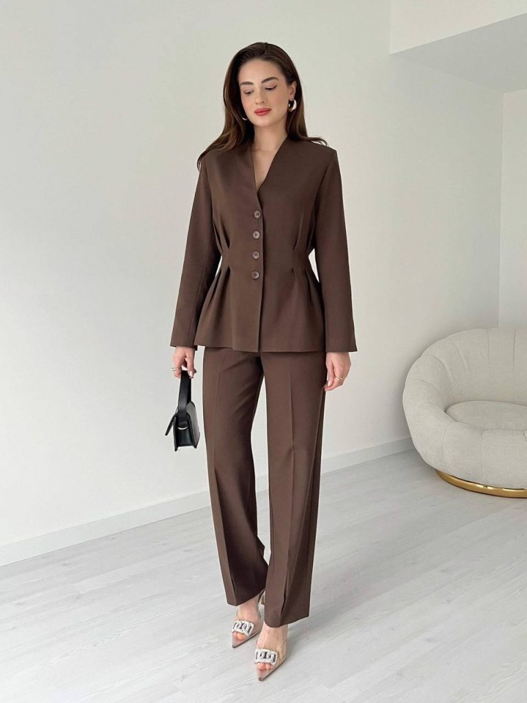 Mocha Peplum Blazer + Matching Tailored Pants