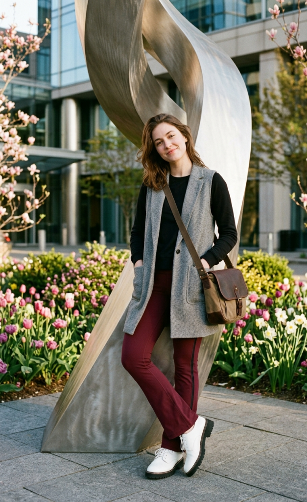 Black Cotton Long Sleeve + Burgundy Flare Leggings
