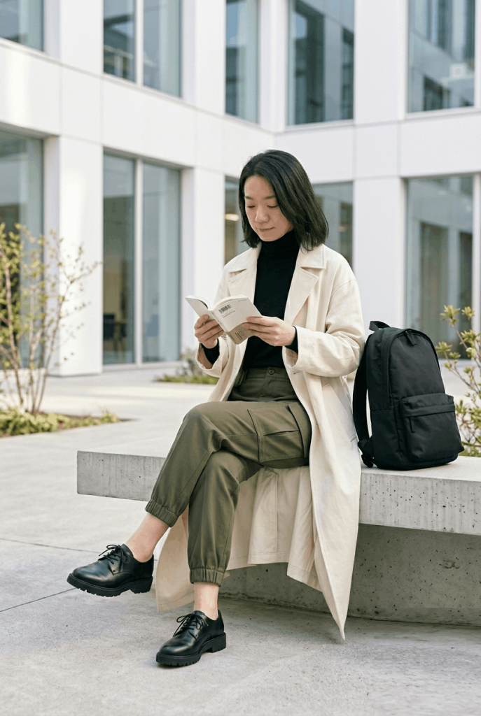 Black Turtleneck + Olive Green Cargo Pants