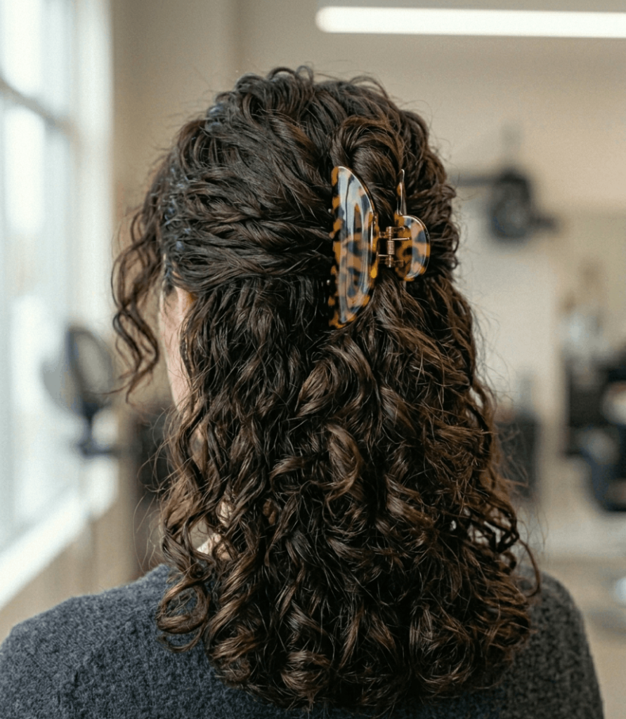Curly Half-Up with Claw Clip