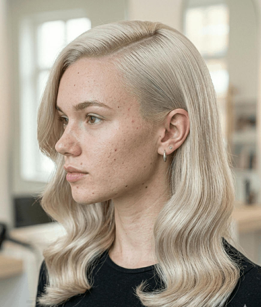 Extreme Side Part with Flat Iron Waves