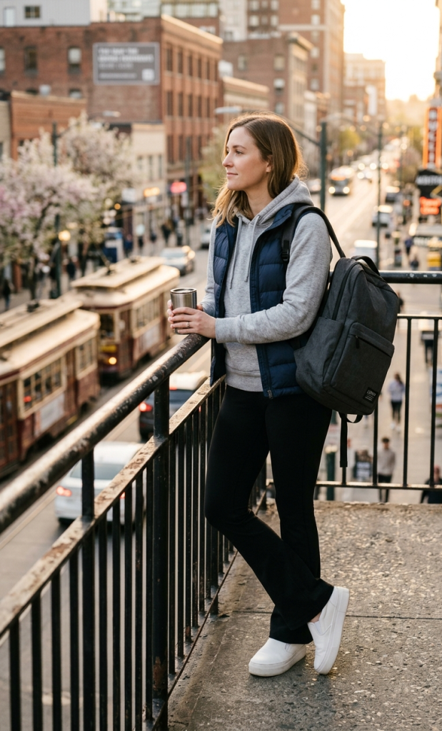 Grey Marl Hoodie + Black Flare Leggings
