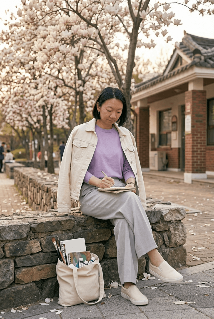 Lavender Fine Knit + Grey Pleated Wide Leg Pants